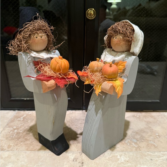 Vintage Handmade Pilgrim Autumn Harvest Wooden Figurines - Picture 1 of 7